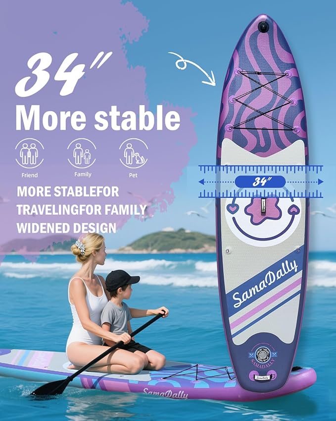 11'Stand Up Paddle Boards Surf Control with Premium SUP Board Accessories Backpack & Removable Fins, 34" Wide Inflatable Paddle Boards of All Skill Levels-StrideForce Fitness
