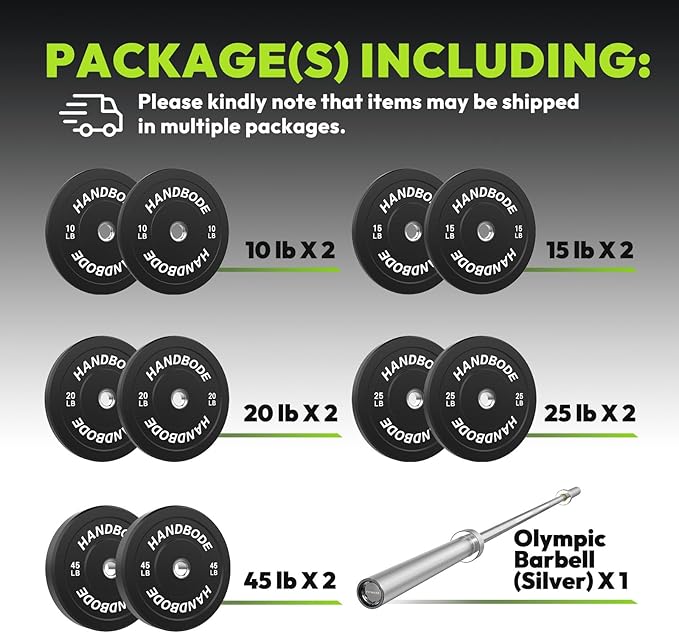Olympic Bumper Plates Set 2 Inch, 10-55 lbs Rubber Weight Plates with 45 lb (20kg) Black/Silver Barbell, Strength Training & Weight Lifting for Home Gym-StrideForce Fitness