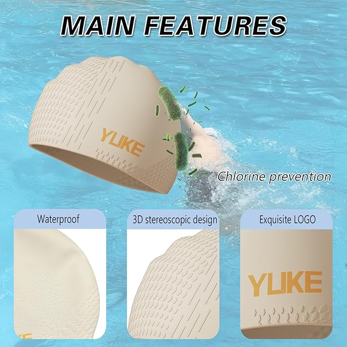 Silicone Swim Cap for Long Hair Adults Women Men, Waterproof Stretchy Swimming Caps, Durable Tear Resistant Bathing Cap-StrideForce Fitness