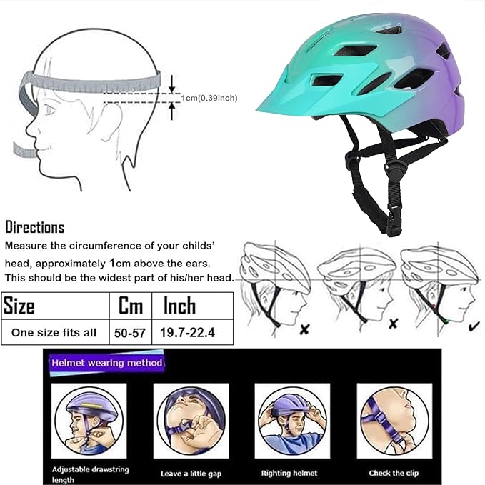 Kids Bike Helmet,Bavilk Kids Boys Girls Bike Helmets with LED Light Detachable Visor Children Youth Teen Multi-Sport for Skating Cycling Scooter Skateboard Adjustable & Lightweight 19.7"-22.4"-StrideForce Fitness