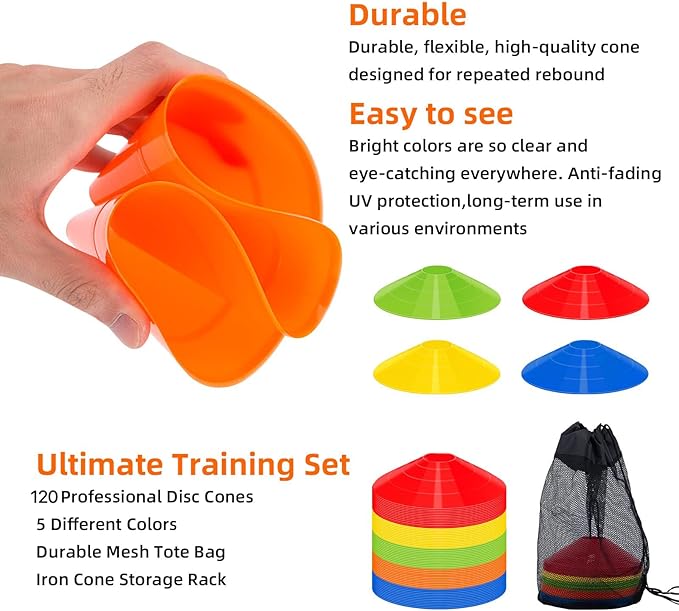 60/120 Pack Agile Soccer Cones with Portable Bags & Brackets,Sports Cones,Cone Sport,Agile Soccer Cones Used for Football Training…-StrideForce Fitness