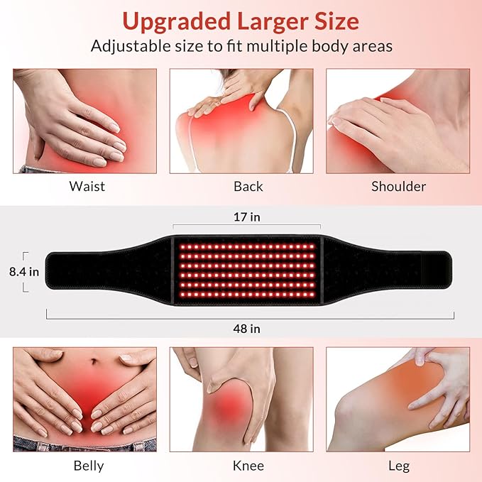 Red Light Therapy Belt, Infrared Light Therapy Device with Massage and Timer, Rechargeable 660nm&850nm Red Light Therapy for Body Pain Relief（7.9 * 47’‘）-StrideForce Fitness