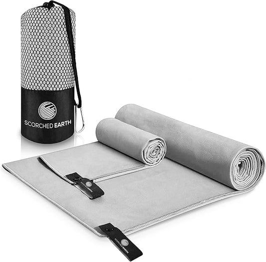 ScorchedEarth Microfiber Travel & Sports Towel Set (Slate Gray) - XL Set (39x70.5 & 12x24)-StrideForce Fitness