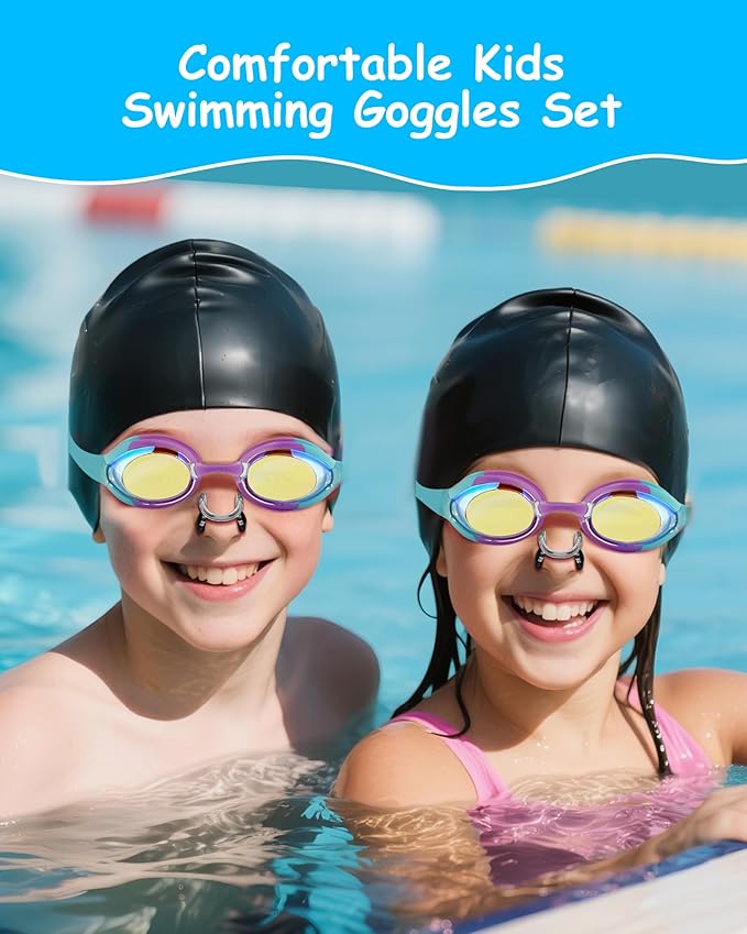 Kids Swim Goggles, Anti-fog and UV Protection with Swim Cap for Age 3-15 Youth Boys Girls Toddler-StrideForce Fitness