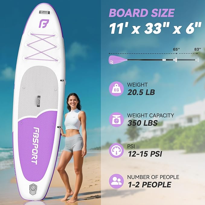 FBSPORT 11FT Premium Inflatable Stand Up Paddle Board with Electric Pump, Yoga Board with SUP Accessories & Carry Bag | Wide Stance, Surf Control, Non-Slip Deck, Leash and Paddle for Youth & Adult-StrideForce Fitness