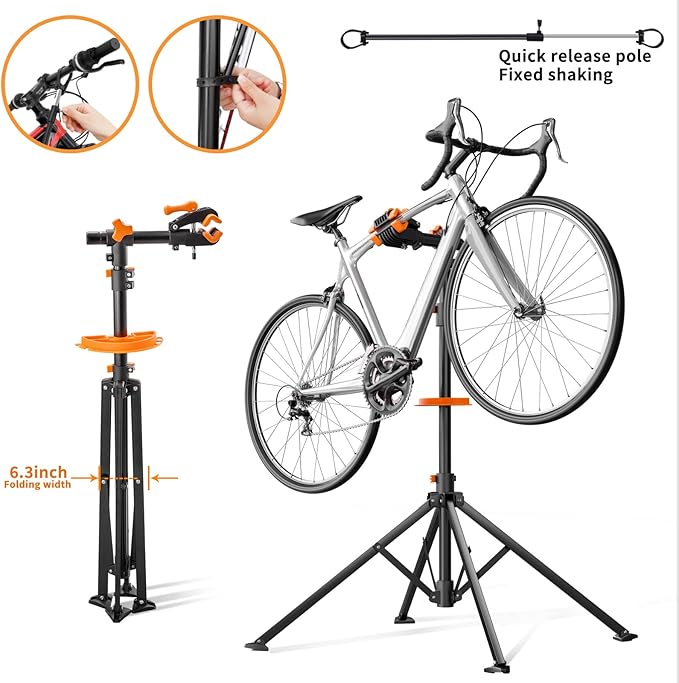 teraysun Bike Repair Stand (Max 66lbs/30kg) - Foldable Workstand with Magnetic Tool Tray (24.5x13cm), 360° Rotatable Head, GS Certified for 20-29" Mountain/Road Bikes-StrideForce Fitness