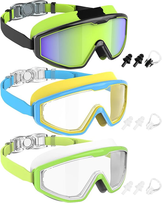NSSIW Swim Goggles Swimming Kids-Goggles: Anti Fog No Leak with Nose Clip Earplugs for Girls Boys Youth 6-14 3 Pack-StrideForce Fitness
