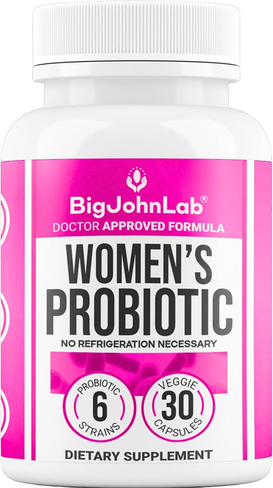 BIGJOHNLAB® - Women's Probiotic Supplement – 50 Billion CFU, 6 Active Strains + Prebiotics – Supports Digestion, Immunity & Wellness – Acid-Resistant, Dairy & Sugar Free, No Refrigeration, 30 Capsules-StrideForce Fitness