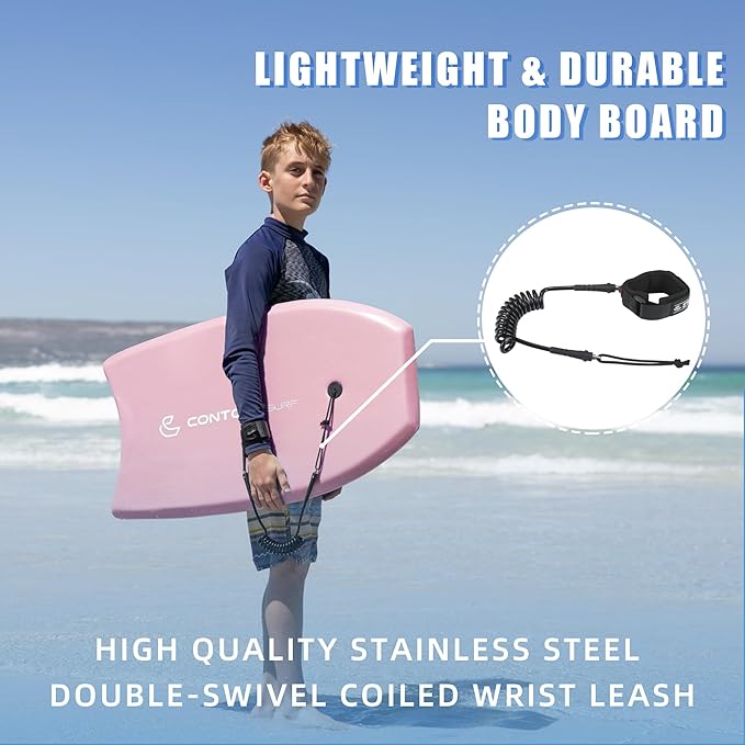 Reed Body Board 33 Inches Bodyboard Body Boards for Beach Kids Lightweight EPS Core Dual Channel Double Swivel Coiled Wrist Leash for All Surfing Levels-StrideForce Fitness
