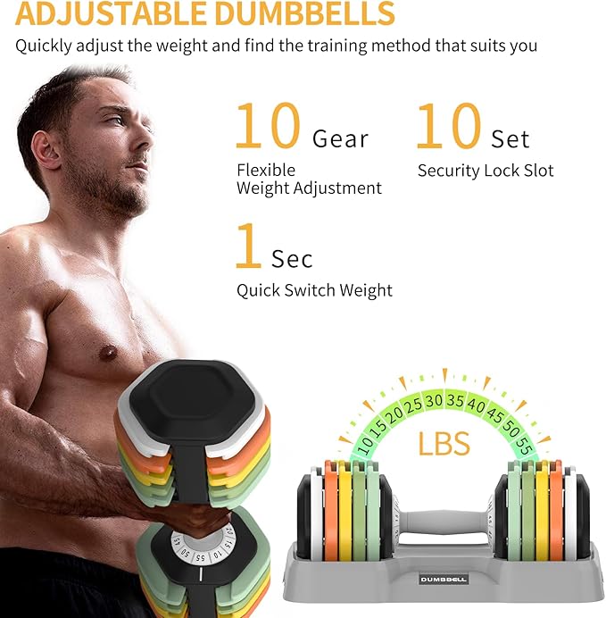 SKOK 25/55 lbs Pair Adjustable Dumbbells Set, Adjustable Weights Dumbbells Set for Men and Women with Anti-Slip Fast Adjust Weight by Turning Handle,Black Dumbbell with Tray-StrideForce Fitness