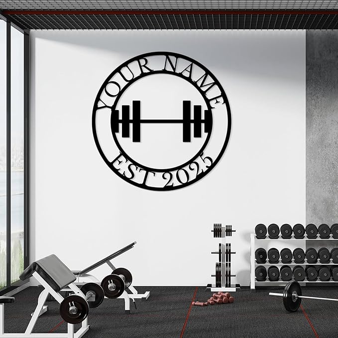 Personalized Metal Gym Sign, Custom Fitness Metal Wall Decor, Yoga Room Sign, fitness room decor, home gym decor, gifts for sports lovers, black metal-StrideForce Fitness