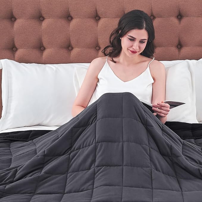 King Size Weighted Blanket for Adults (20 lbs, 80” x 87”, Grey& Black) Cooling Heavy Blanket for Sleeping Perfect for 190-210 lbs, Breathable Blanket for Adults & Couple All Season, Machine Washable-StrideForce Fitness