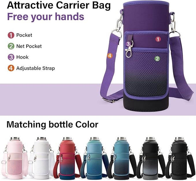 Insulated Water Bottle | Thickened Stainless Steel Vacuum Metal | Portable Sports Water Jug for Gym and Hiking with Straw, Carrier Bag, Handle Strap | BPA-Free 40 oz-StrideForce Fitness