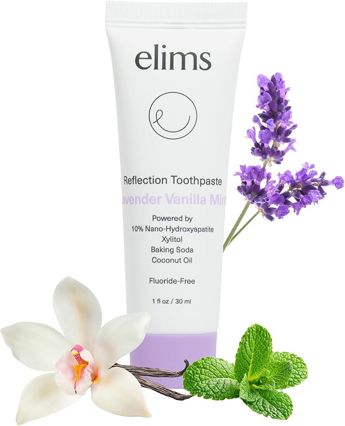 ELIMS Travel Size Nano Hydroxyapatite Toothpaste Fluoride Free - Xylitol Remineralizing Toothpaste for Whitening Sensitive Teeth - Lavender Vanilla Mint Toothpaste for Adults & Kids 1oz