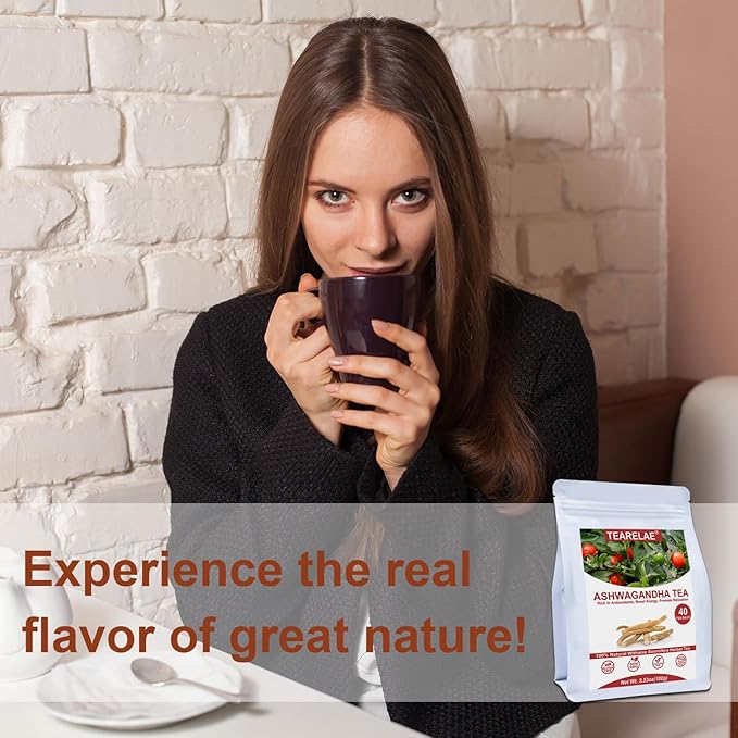 TEARELAE - Ashwagandha Tea Bags - 2.5g x 40 Count - Sourced From India - Premium Natural Cut & Sifted Pure Indian Ginseng Root - Non-GMO - Caffeine-free - Rich in Antioxidants & Boost energy-StrideForce Fitness