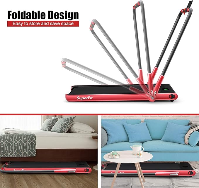 GYMAX Walking Pad, 2 in 1 Free Installation Under Desk Treadmill with Smart App, Remote Control & LED Display, 2.25HP Foldable Portable Compact Running Machine for Small Spaces Home Office-StrideForce Fitness