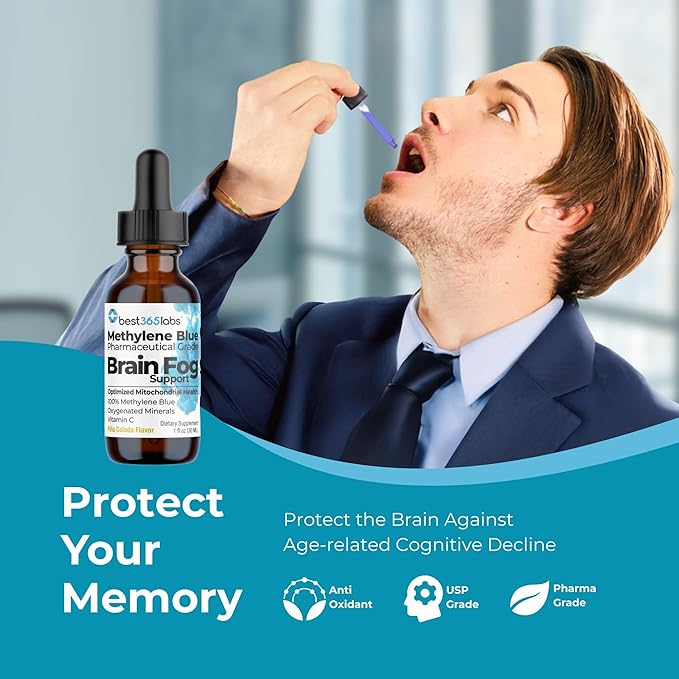 Methylene Blue Pharmaceutical Grade, USP Grade, Third-Party Tested with Vitamin C - Memory Booster - Improves Cognitive Function and Focus - Clear Thoughts and Reduced Fog - Liquid Supplement-StrideForce Fitness