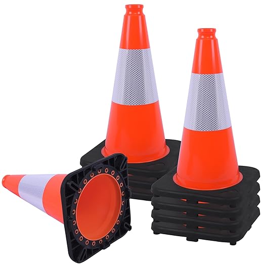 OrangeStar 8Pack 18" Orange Traffic Safety Cones, PVC Parking Cone Construction Cones w/Reflective Collar Heavy Duty Rubber Base for Driving Practice, Parking Lots and Roadwork-StrideForce Fitness