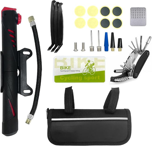 Bicycle Tire Repair Tool Kit with Stainless Steel Tools, Portable Bike Tire Patch Repair Set for Mountain/Road Bikes-StrideForce Fitness
