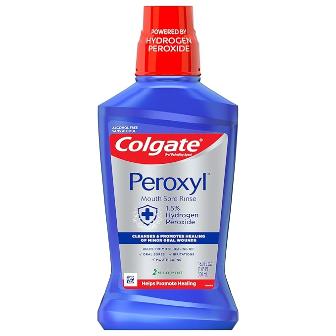 Colgate Peroxyl Antiseptic Mouthwash and Mouth Sore Rinse, 1.5% Hydrogen Peroxide, Mild Mint - 500ml, 16.9 Fluid Ounces