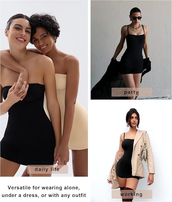 SHAPERX Strapless Shapewear Dress for Women Tummy Control Seamless Full Body Shaper Slip with Removable Straps-StrideForce Fitness