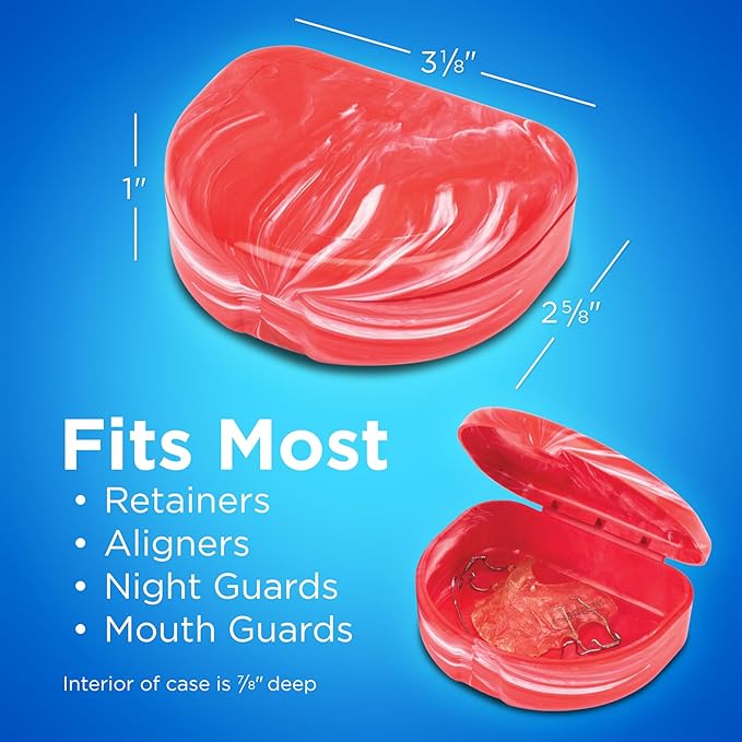 Practicon Marble Retainer Cases, Orthodontic Aligner Case, Mouth Guard Holder (3 Pack) (Red)