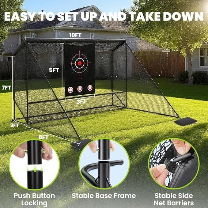 10x7ft Golf Hitting Practice Net with Dual Side Net Barriers & Durable Heavy Duty Steel Frame, Golf Nets Backyard Driving, Chipping & Swing Training for Indoor&Outdoor-StrideForce Fitness