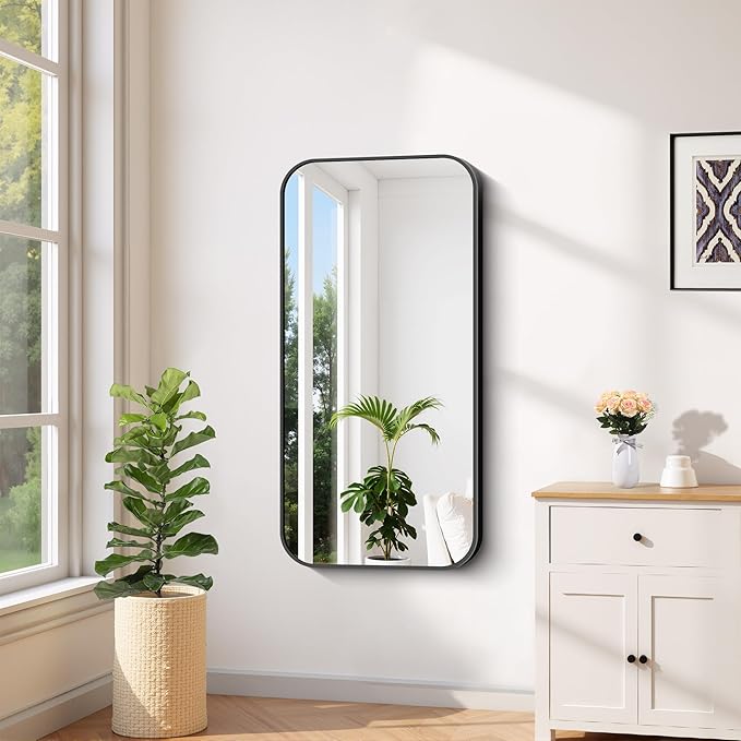 FORBATH Bathroom Mirror 20" x 40", Rectangle Black Bathroom Mirror with Black Aluminum Frame Rounded Corner, Wall Mounted Mirror for Bedroom Entryway Living Room-StrideForce Fitness