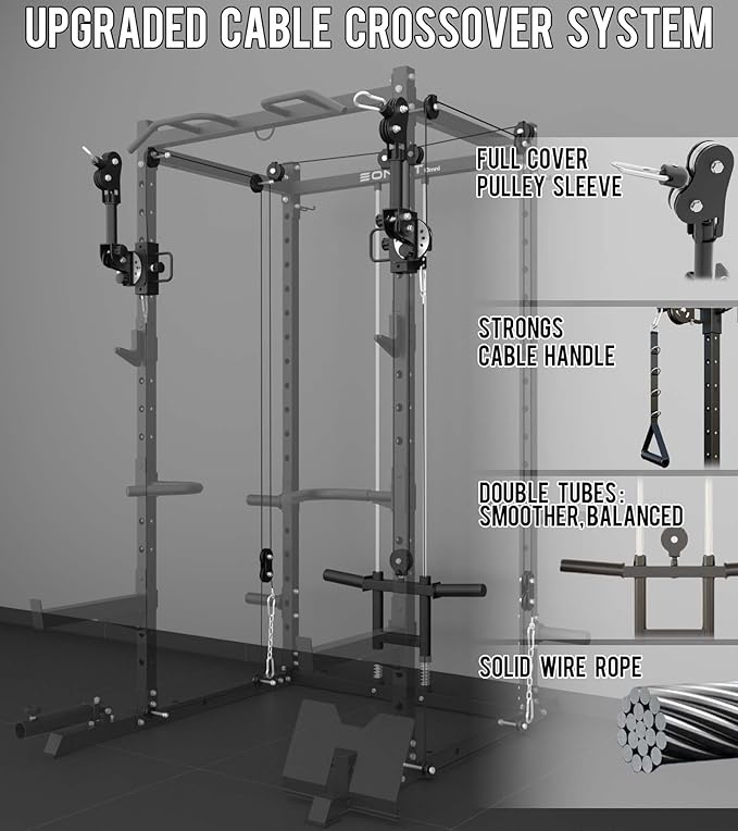 Eonfit E2 Power Cage，1500LB Squat Rack with Cable Crossover System.Multi-Function Power Rack for Home Gum.All-in-One Squat Rack with More Training Attachments-StrideForce Fitness