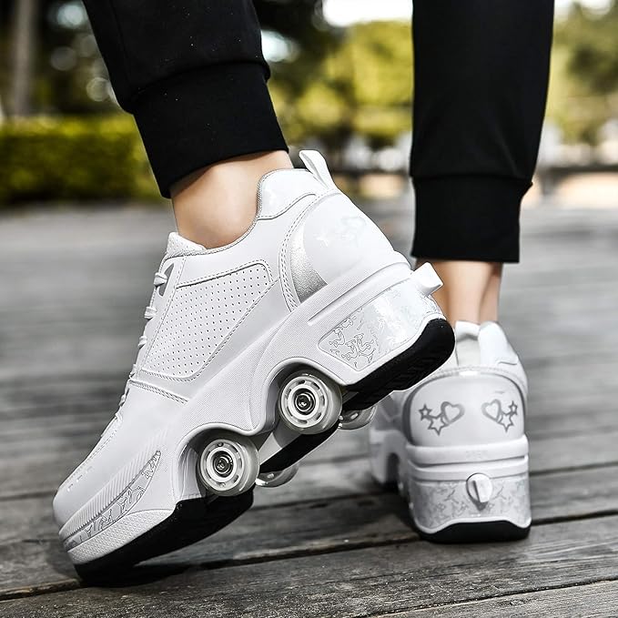 Double-Row Deform Wheel Automatic Walking Shoes Invisible Deformation Roller Skate 2 in 1 Removable Pulley Skates Skating Parkour-StrideForce Fitness