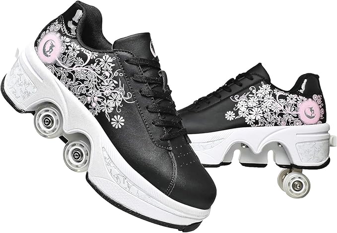 Double-Row Deform Wheel Automatic Walking Shoes Invisible Deformation Roller Skate 2 in 1 Removable Pulley Skates Skating Parkour-StrideForce Fitness