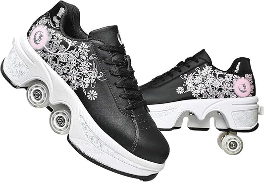 Double-Row Deform Wheel Automatic Walking Shoes Invisible Deformation Roller Skate 2 in 1 Removable Pulley Skates Skating Parkour-StrideForce Fitness