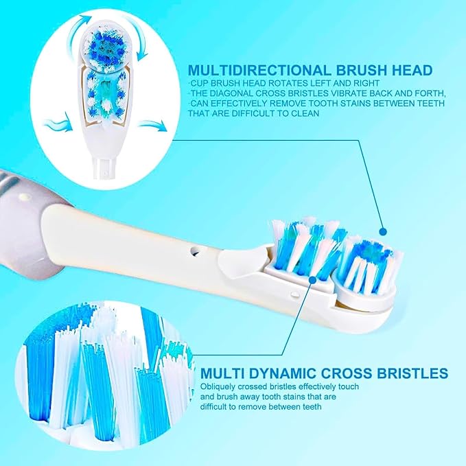 Sensitive Replacement Electric Replacement Toothbrush Heads (4 Count), Dual Clean Rotating Sets for Braun Oral B Cross Action Power