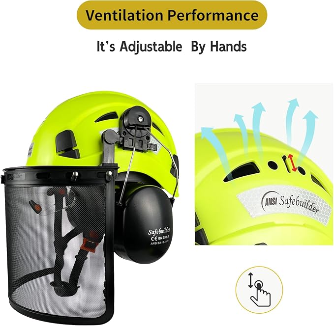 Forestry Safety Helmet with Build-in Visor Mesh Face Shield Ear Muffs 4 in 1 Chainsaw Safety Hard Hats-StrideForce Fitness