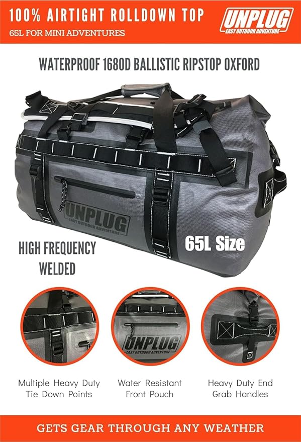 UNPLUG Ultimate Adventure Bag | 1680D Heavy Duty Waterproof Bag | Large Travel Duffle Bag which can be Used for Camping, Motorcycling, Boating, or Hunting-StrideForce Fitness