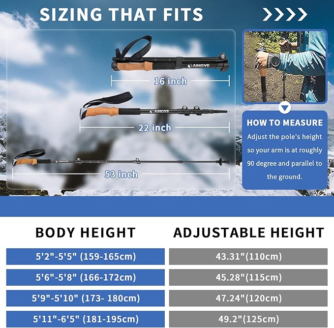 Aihoye Trekking Hiking Poles - 2 Pack Adjustable Walking Sticks, Collapsible Lightweight Aluminum 7075, Hiking Sticks with Quick Flip-Lock and Comfortable Cork Grips-StrideForce Fitness