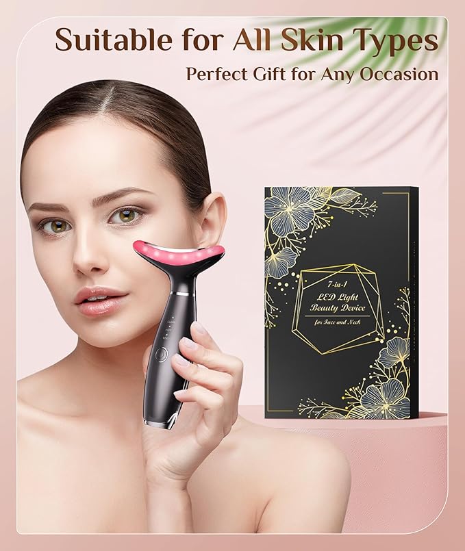 7 Color Galvanic Machines - Red Light Therapy for Face and Neck, Face Massager Tool for Wrinkles, Double Chin, Vibrating Facial Massager with Thermals, Black-StrideForce Fitness