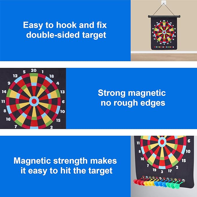 Magnetic Dart Board with 24pcs Darts,Indoor Outdoor Dart Game for Kids and Adults，2in1 Rollup Safe Dart Flights Toys Set for 3-12 Year Old Boys Girls Christmas Birthday Gifts-StrideForce Fitness