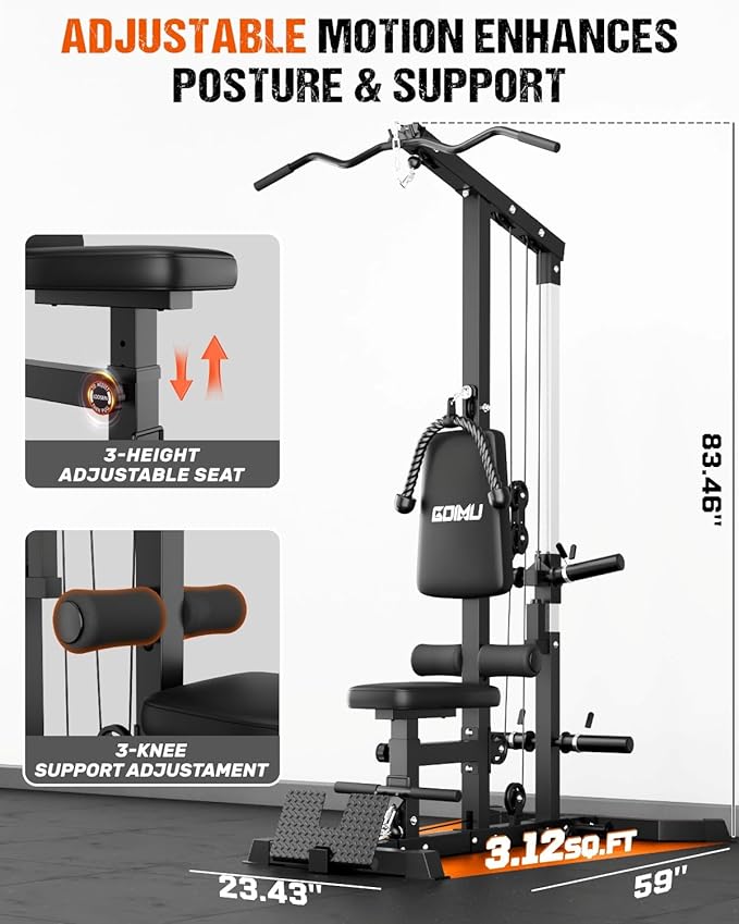 LS01 LAT Pulldown Machine, LAT Row Cable Machine with AB Crunch, LAT Tower with Cable Row Attachments, 3 in 1 Pulley Stations for Home Gym-StrideForce Fitness