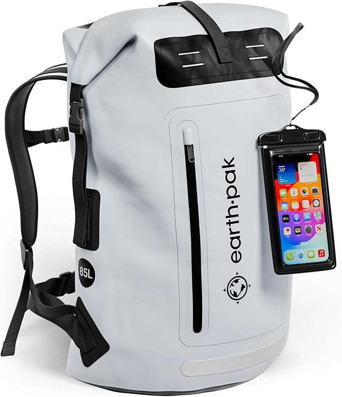 Earth Pak Waterproof Backpack - Heavy Duty Hiking Backpack - Roll-Top Closure Bag - Cushioned Dry Bag Waterproof Phone Case-StrideForce Fitness