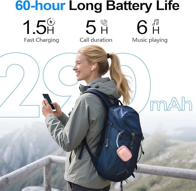 kurdene Wireless Earbuds Bluetooth 5.4 Headphones 60H Playtime Deep Bass Stereo Ear Buds with Mic Comfort Lightweight in Ear Earphones for Workout/Running Pink-StrideForce Fitness