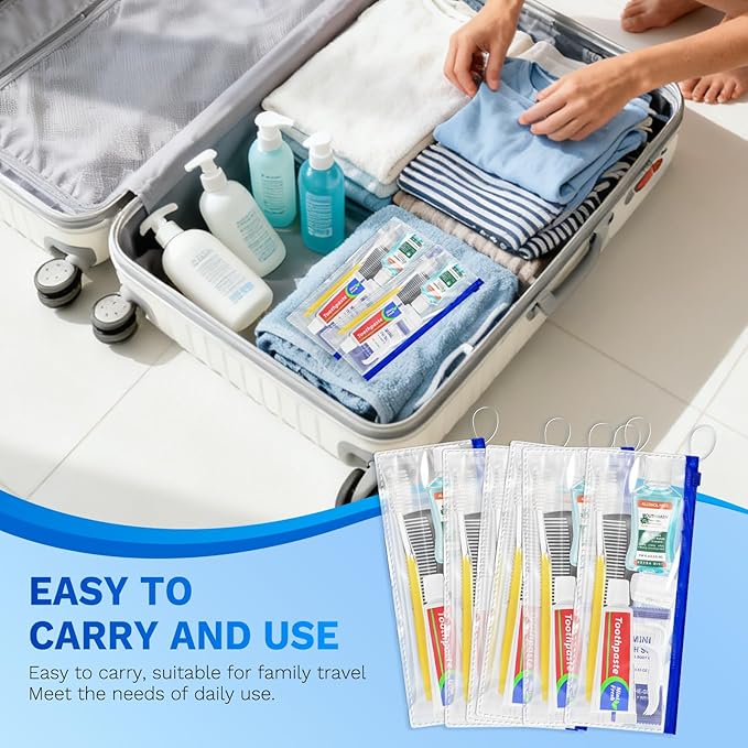 Xuezoioy Personal Hygiene Kit Bulk Pack of 10,Yellow Basic Travel Toiletry Set Disposable Toothbrushes with Toothpaste Mouthwash Floss Comb Cover and Zip Bag for Homeless,Charity,Guests