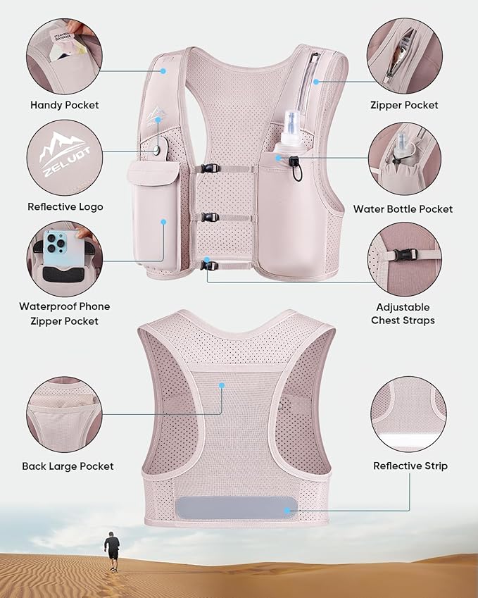 Running Vest for Women Men, USA Original Patent, Adjustable Chest Straps Running Hydration Vest with 500ml Soft Flask, Lightweight Reflective Hydration Backpack for Marathon-StrideForce Fitness