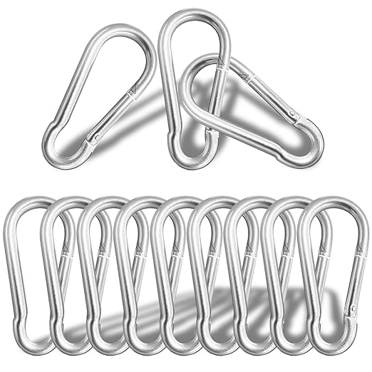 12 Pack Sliver Carabiner Clips, 2.36 Inch Heavy Duty Spring Snap Hooks - Small Locking Carabiners for Camping, Hiking, Hammocks, Swing Sets, Keychains, Fishing & Outdoor Gear-StrideForce Fitness