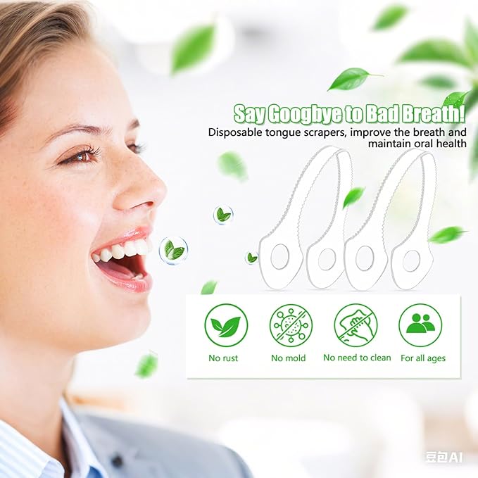 Disposable Tongue Scraper, 30Pack Individually Wrapped - Hygienic Plastic Tongue Scraper for Adults & Travel, Fresh Breath Oral Care, Single Use White Scraper Kit