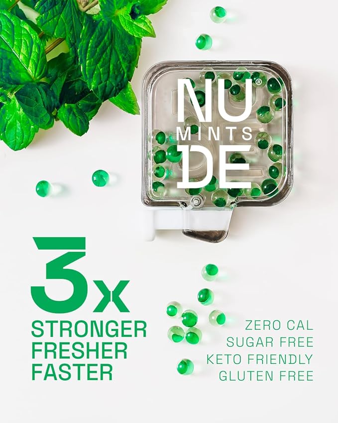 NUDE MINTS | Dual Action Liquid Capsules | Mouth Watering Mint - Lasts 3X Longer - 3X Stronger - Extreme Bad Breath Treatment For Adults - Sugar Free, 0 Calorie - Spearmint - 5 Pack - 150 Capsules