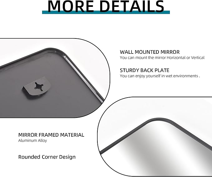 36" x 36"Bathroom Mirror, Matte Black Wall Mirror with Metal Frame, Decorative Rectangular Vanity Mirror for Bedroom Bathroom Living Room Entryway (Horizontal/Vertical)-StrideForce Fitness