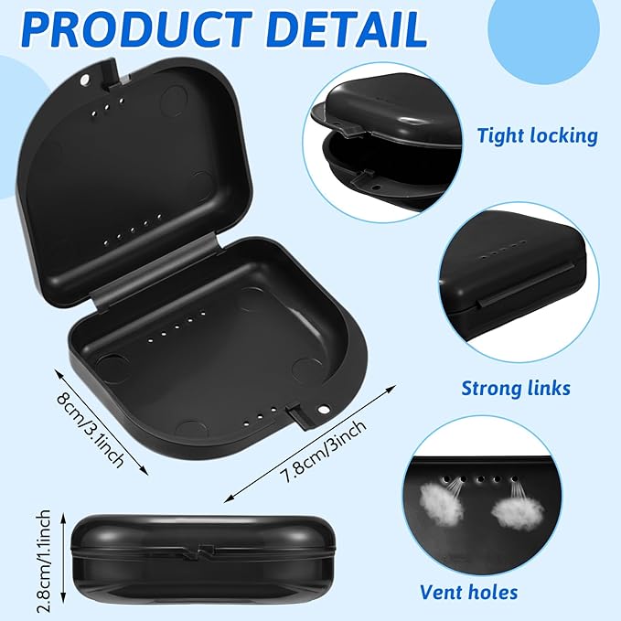 Sherr 120 Pcs Dental Retainer Case with Holes Black Denture Case Mouth Guard Holder False Teeth Container Multicolored Retainer Holder for Travel Office Home