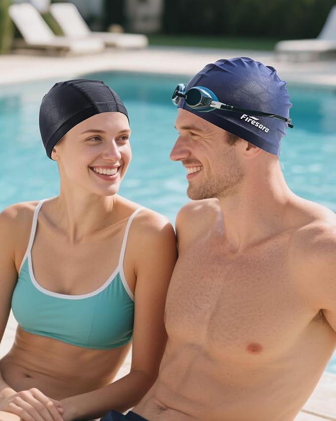 Firesara Fabric Swim Cap, High Elasticity Swimming Cap Keeps Hair Clean Breathable Fit Both Long Hair Short Hair, Swim Caps Woman Girls Men Kids One Size Hat-StrideForce Fitness