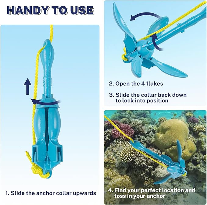 Dreizack Kayak Anchor Kit, 3.5 lb Folding Grapnel Boat Anchor Trolley Accessories with 40ft Rope and PVC Buoy for Fishing Kayaks SUP Paddle Boards Canoes Jet Ski PWC Inflatable Small Boats-StrideForce Fitness